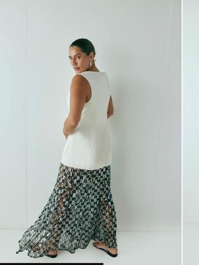 Semi-Sheer Black & White Pattern Maxi Skirt - Women